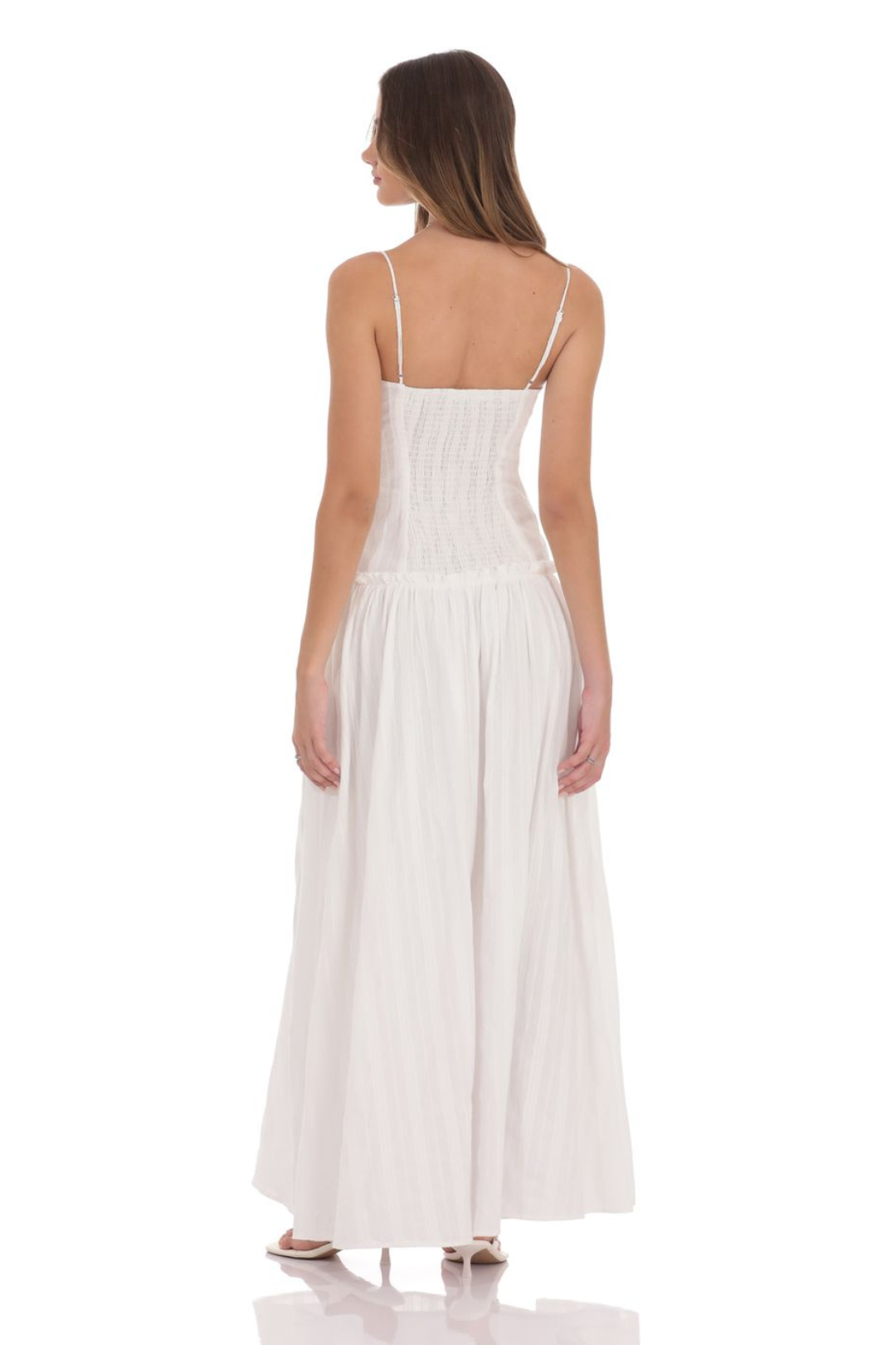 Serena Embroidered Striped Maxi Dress White Color